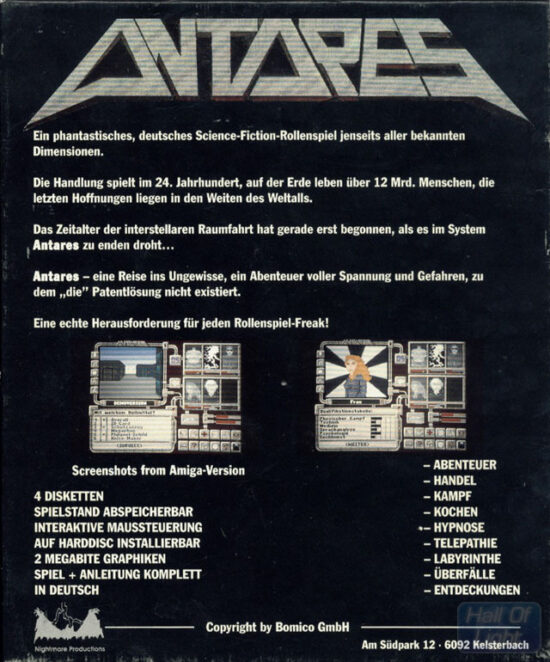 Antares - Der Griff nach den Sternen. Back of box.