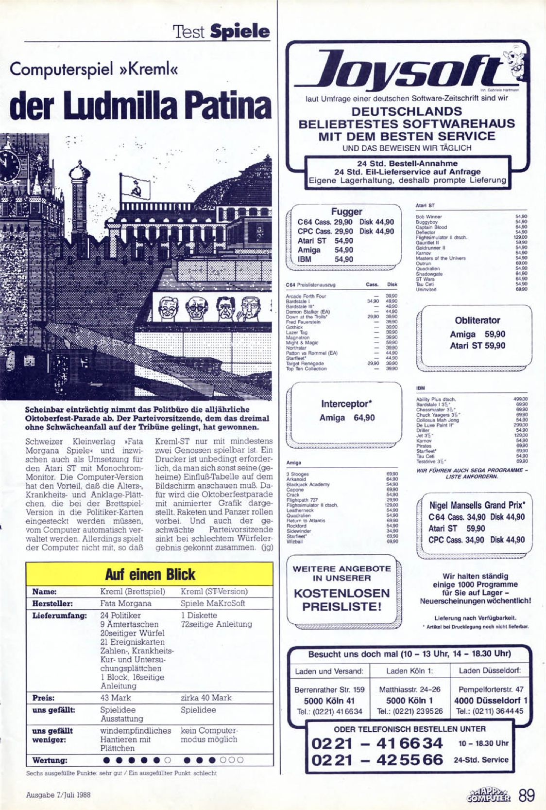 Review of Kreml in Happy Computer 7/1988