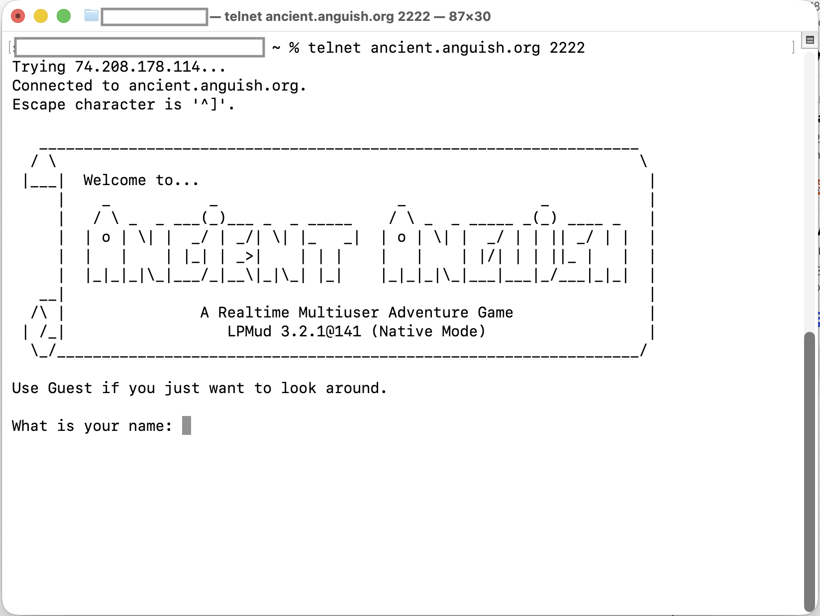 Ancient Anguish over telnet