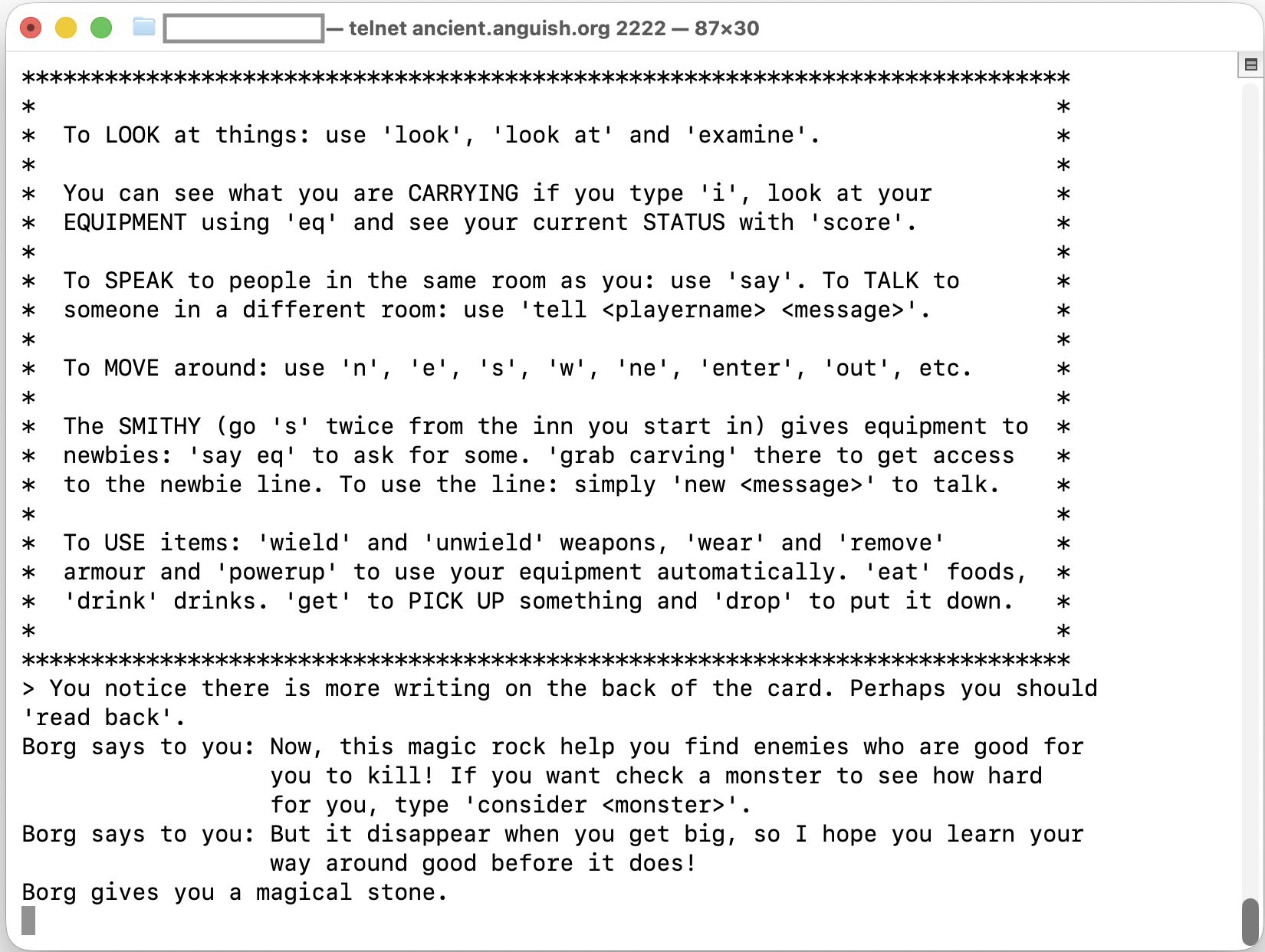 Ancient Anguish over telnet