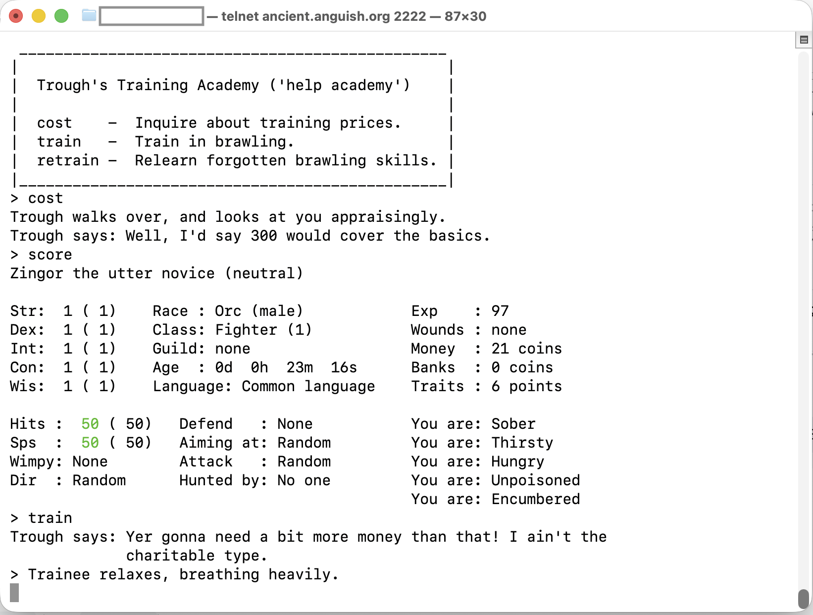 Ancient Anguish over telnet